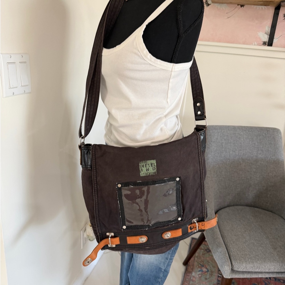 DIESEL I.N.D. VINTAGE BLACK/brown CANVAS Cotton MESSENGER CROSSBODY SHOULDER BAG